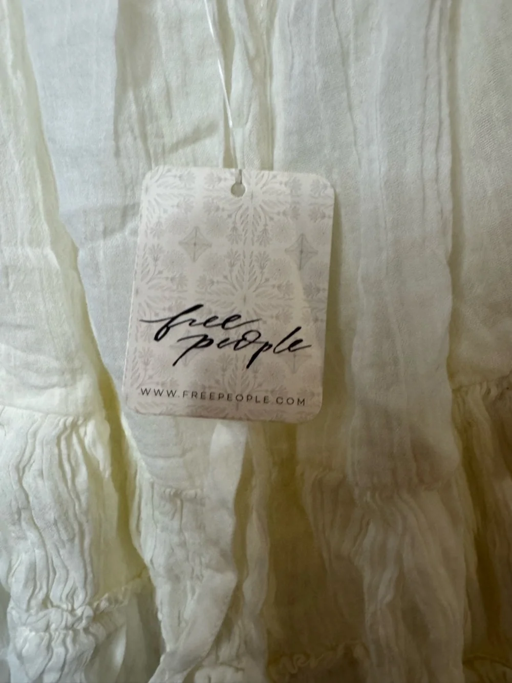 Free People Cream Ruffle Mini Sundress with Tie Straps - Picture 3 of 3